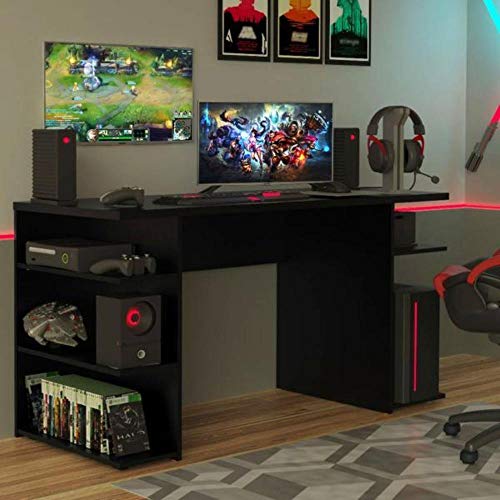 MADESA Computer Gaming Desk, Office Writing Workstation with Large Monitor Stand (Black)