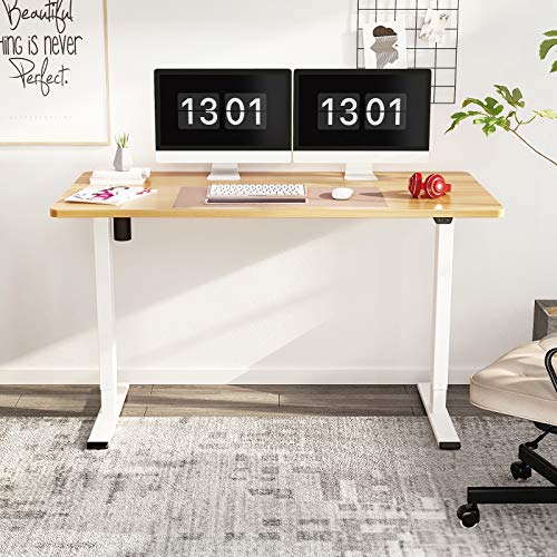 Flexispot EC1 Electric Stand Up Desk Workstation 55x 28 Inches Whole-Piece Desk Board Home Office Computer Standing Table Height Adjustable Desk (White Frame + 55" Maple Top)