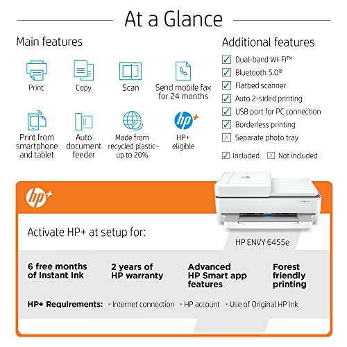 HP ENVY 6455e All-in-One Wireless Color Printer with bonus 6 months Instant Ink with HP+ (223R1A)