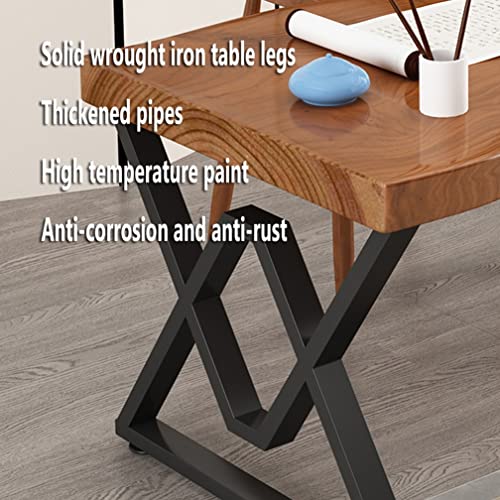 Solid Wood Computer Desk with Drawer and Sturdy Metal Bracket, 5cm Pine Panel Game Table Study Desk (300x120x75cm)
