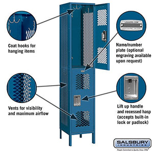 Salsbury Industries 82168BL-U Double Tier 15-Inch Wide 6-Feet High 18-Inch Deep Unassembled Extra Wide Vented Metal Locker, Blue