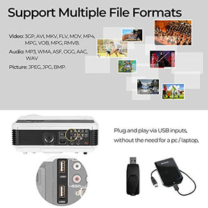 EUG LCD LED Multimedia HD Video Projector 4600 Lumens 1280x800 1080P Digital Movie Gaming Projector HDMI USB TV AV VGA Audio for Laptop PC Smartphone DVD PS4 Xbox Wii Home Theater Outdoor Party