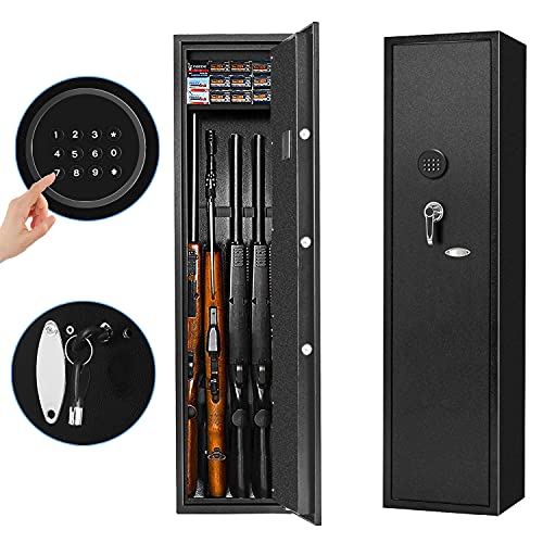 Rifle Gun Safe, Long Safes for Home and Pistols, Quick Access 4-Gun Electronic Gun Cabinet for Rifles and Shotguns, INVIE Gun Locker with Handgun Lockbox Slient Mode (Keyboard PIN Code)