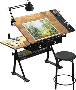 FLaig Adjustable Drafting Table with Drawers, Art Desk for Painting