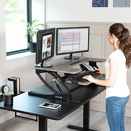VIVO Height Adjustable Stand Up Desk Converter, V Series, Dual Monitor Riser Workstation, Gray/Black - DESK-V000VG