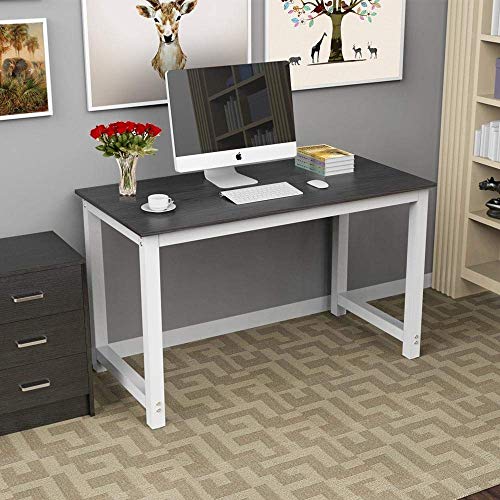 SWHJ Nordic Simple Square Metal Solid Wood Office Desk Compact Corner Computer Desk PC Laptop Desktop Study Writing Table Workstation for Home Office Study 120 X 60 X 75 cm, Black