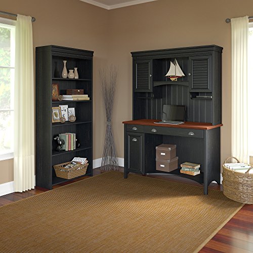 Bush Furniture Stanford Computer Desk with Hutch and 5 Shelf Bookcase in Antique Black