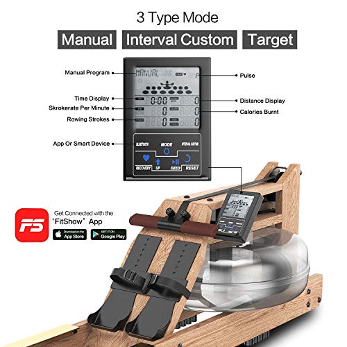 Mr. right Water Rowing Machine for Home Use,Oak Wood Water Rower with Bluetooth LCD Monitor, Indoor Gyms Training Sports Exercise Equipment Fitness