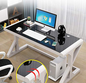 YWDNZ Home Office Desks Computer Desk Furniture/Tempered Glass Computer Desk Desk, X-Shaped Steel Frame Home Office Computer Desk, Workstation, (Color : A)