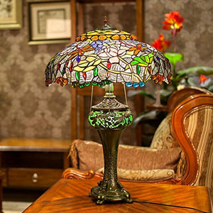 Xiaohu Rustic Tiffany Style Lotus Dragonfly Table Lamp 19