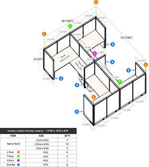 GOF 4 Person Workstation Cubicle (10'D x 13'W-W) - Espresso, 72" H