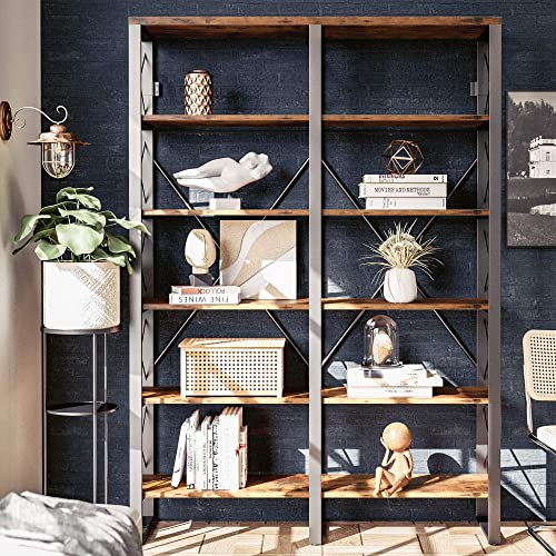 IRONCK Double Wide 6-Tier Industrial Bookshelf 76" H, Open Large Bookcase