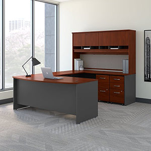 Bush Business Furniture 72W Bow Front U Shaped Desk with Hutch and Storage in Hansen Cherry