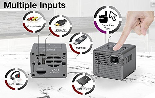 AAXA P2-B LED Projector - Support Full HD 1080P for Smartphone, iPhone, Gaming, Laptop, Travel with Mini-HDMI, Onboard Media Player, and up to 150min Battery Life