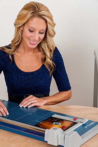 Dahle 556 Professional Rolling Trimmer, 37-3/4" Cut Length, 14 Sheet Capacity, Self-Sharpening, Automatic Clamp, German Engineered Paper Cutter, Blue, Gray (00556-21248)