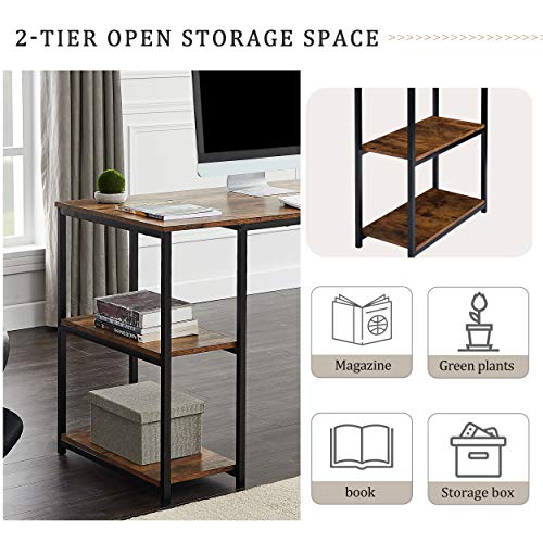 Veryke Computer Desk Home Office Desk Workstation with Storage Shelf, Writing PC Table with CPU Storage Space & Printer Stand, Space Saving Design(Brown)
