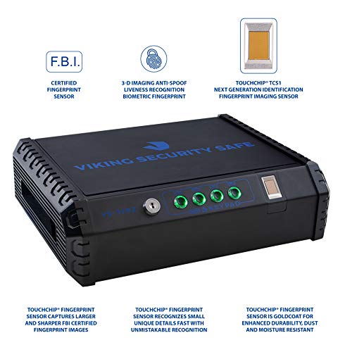 Viking Security Safe VS-37PZ Two Gun Safe with FBI Certified Fingerprint Safe Biometric Safe Sensor & Keypad 2 Handgun Capacity Pistol Safe