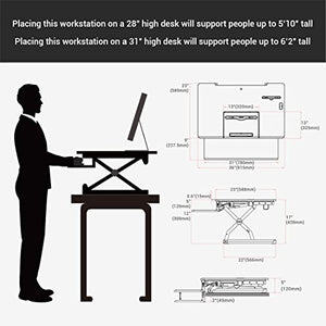 Loctek - Standing Desk 36" Wide Platform Computer Riser, Height Adjustable Removable Keyboard Tray with Document Holder & USB Port (PL36M, Mahogany)