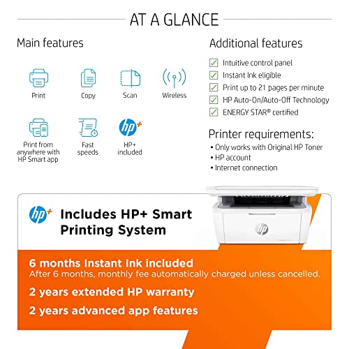 HP Laserjet MFP M140 we Wireless All-in-One Black & White Monochrome Laser Printer, White - Print Copy Scan - 21 ppm, 600 x 600 dpi, 8.5 x 14, with HP+ and Bonus 6 Months Instant Ink