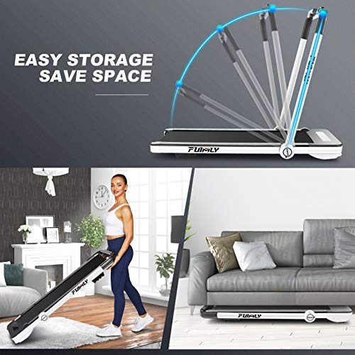 Treadmill,Under Desk Folding Treadmills for Home,2-in-1 Running, Walking&Jogging Portable Running Machine with Bluetooth Speaker & Remote Control,5 Modes & 12 Programs (White)