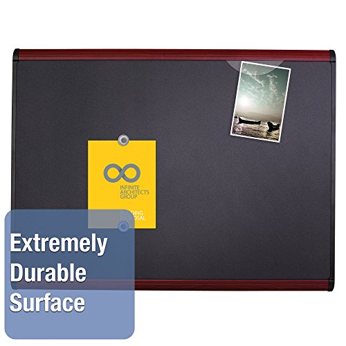 Quartet Prestige Plus Magnetic Fabric Bulletin Board, 6 x 4 Feet, Black with Mahogany Frame (MB547M)