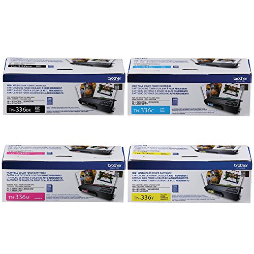 Brother TN336BK, TN336C, TN336M, TN336Y High Yield Black, Cyan, Magenta and Yellow  Toner Cartridge Set