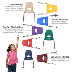 FDP 16" School Stack Chair, Stacking Student Seat with Chromed Steel Legs and Nylon Swivel Glides; for in-Home Learning or Classroom - Black (6-Pack), 10368-BK