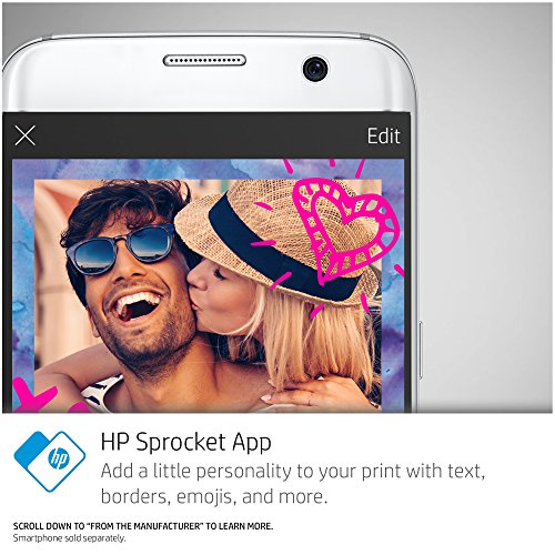 HP Sprocket Portable Photo Printer, X7N07A, Print Social Media Photos on 2x3 Sticky-Backed Paper - White