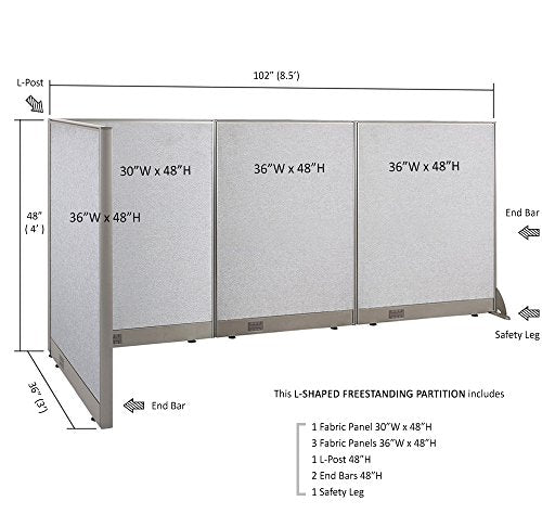 GOF Freestanding L Shaped Office Partition - Large Fabric Room Divider Panel