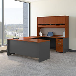 Bush Business Furniture Series C 72W U Shaped Desk with Hutch and Storage in Auburn Maple