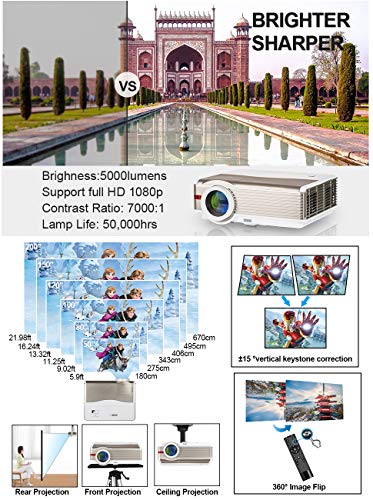 Bluetooth Movie Projector Wxga 2019 LED Android Indoor Outdoor 5000 Lumens Digital Wireless Smart HD LCD Wifi Projector HDMI USB VGA AV Audio for 1080P Blue ray DVD TV Home Cinema Youtube Games