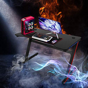 Gaming Desk, 47.2 Inch PC Computer Desk with LED Light - Weight Capacity 330 LBS, Black Gaming Workstation, Home Office Desk, Z-Shaped Gamer Workstation, Best Gift for Men Boyfriend Female (US Stock)