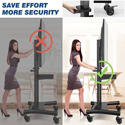Rfiver Heavy Duty Mobile TV Cart for 60-120 Inch TVs up to 300 lbs, Rolling Stand with Extra Large Shelf, Max VESA 1000x600, Black