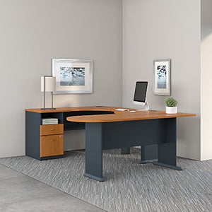 Bush Business Furniture Series A U Shaped Corner Desk with Peninsula and Storage in Natural Cherry and Slate