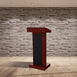 OEF Furnishings Orator Lectern with Wireless Tieclip Mic, Mahogany