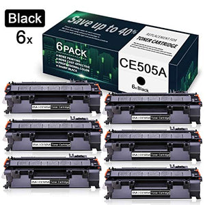 05A | CE505A Toner Cartridge Replacement for HP Laserjet P2035 P2035n P2055 P2055d P2055dn P2055x Printer Toner (6 Pack Black) - by VaserInk