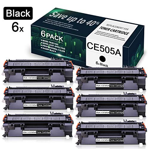 05A | CE505A Toner Cartridge Replacement for HP Laserjet P2035 P2035n P2055 P2055d P2055dn P2055x Printer Toner (6 Pack Black) - by VaserInk
