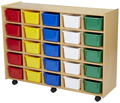 Childcraft Mobile Cubby Unit with Locking Casters, 47-3/4 x 14-1/4 x 36 Inches
