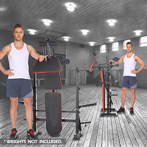 330lbs Weightlifting Bed Bench Press Squat Rack Indoor Multi-Function Adjustable Olympic Weight, Strength Training Fitness Exercise Equipment for Full-Body Workout (Black Red)