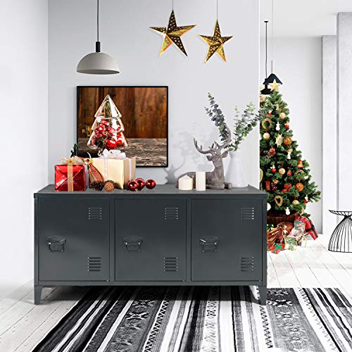 FurnitureR 3 Doors Metal Storage Cabinet with Removable Shelves - Black