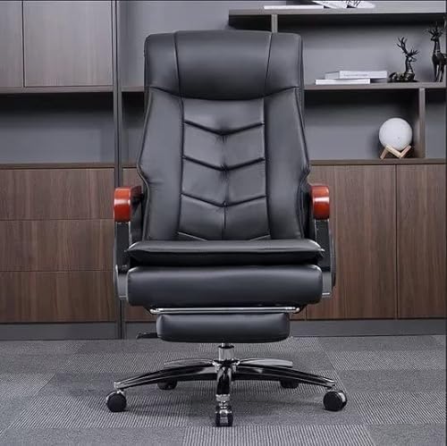 Kinnls Kyle Reclining Massage Chair with Footrest - Genuine Leather Office Chair