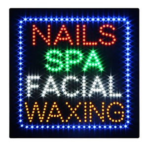 LED Nails SPA Massage Facial Waxing Open Light Sign Super Bright Electric Advertising Display Board for Eyelash Extension Business Shop Store Window Bedroom (24" x 24", HSN0179)