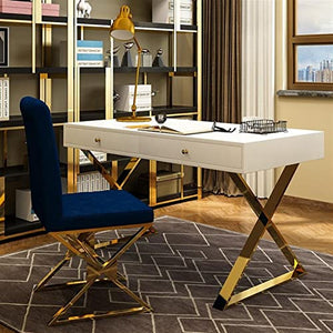 Zenglingliang Nordic Light Luxury Writing Desk with Gold Metal Frame, 1.2/1.4m - Black/White