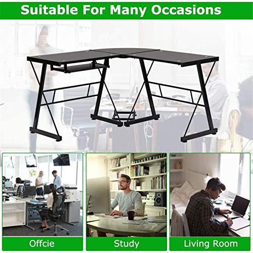XIONGGG L Shaped Corner Computer Gaming Desk, Laptop Study Corner Table, Workstation for Home Office, with Computer Keyboard Tray