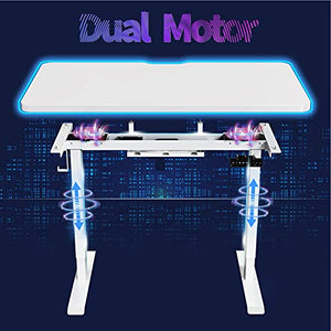 ELIVED Dual Motor Electric Standing Desk, 48 x 24 inches Height Adjustable Desk, Sit Stand Desk with Whole-Piece Tabletop and Memory for Home Office Workstation (White)