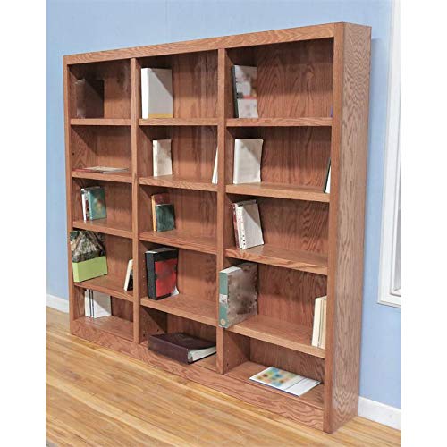 Bowery Hill 72" Tall 15-Shelf Triple Wide Wood Library Bookcase Storage - Dry Oak