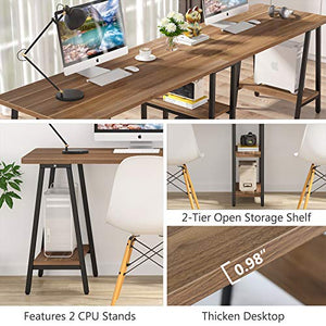 Tribesigns 94.5 Inches Computer Desk, Extra Long Two Person Desk with Storage Shelf (Retro Brown)