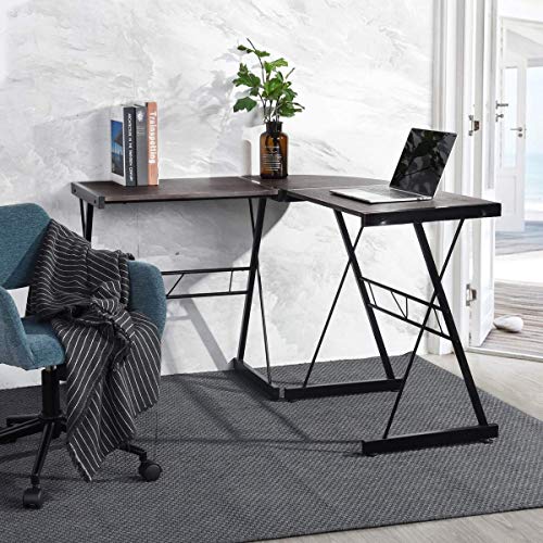 Yyl L Shaped Corner Desk 165 110cm Industrial Style Computer Gaming Desk Table Home Office MDF Workstation,Walnut (Color : Walnut-1)