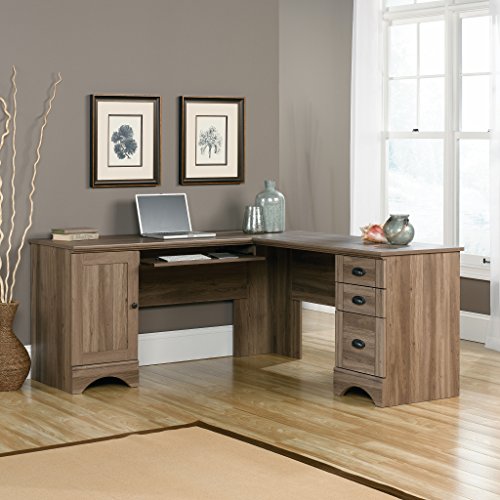 Sauder 417586 Harbor View Computer Desk, L: 66.14" x W: 66.14" x H: 30.28", Salt Oak finish
