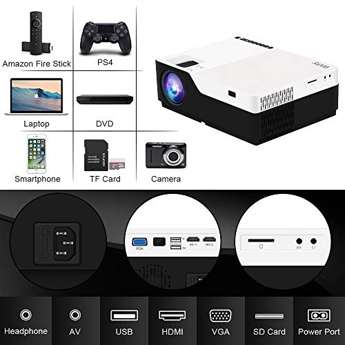 Wsky Native 1080P Projector Home Theater, LED LCD 5000 Lux Video Projector with Dual Speakers, Compatible DVD, Phone, Laptop, HDMI, TV, PS4, PC